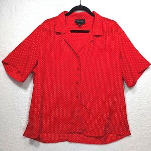 4/$80 Donnkenny Classic Red White Polkadot Collared Button Up Lightweight Blouse